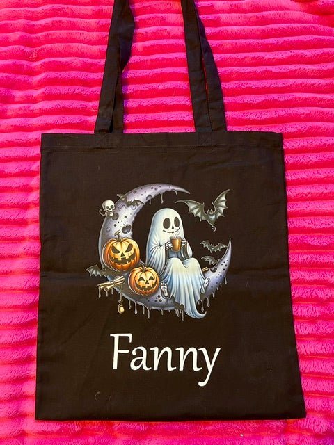 Tote bag noir en coton personnalisable L'univers féerique de Fanny