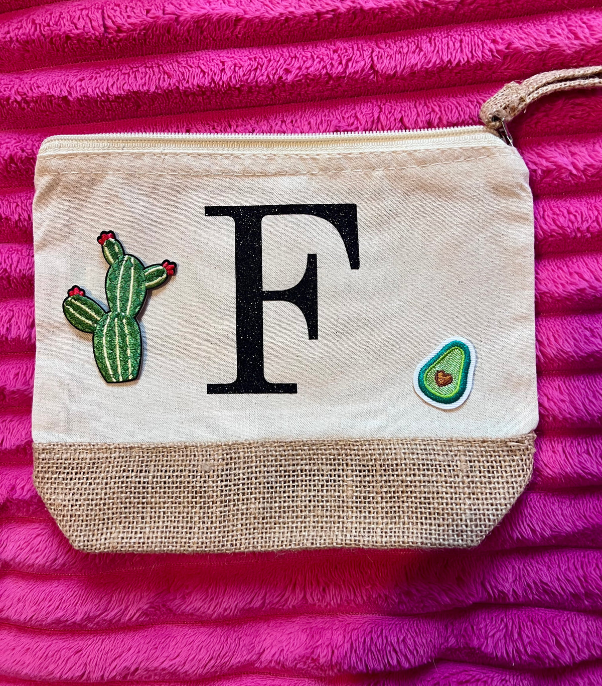Trousse beige en coton et toile de jute personnalisable L'univers féerique de Fanny