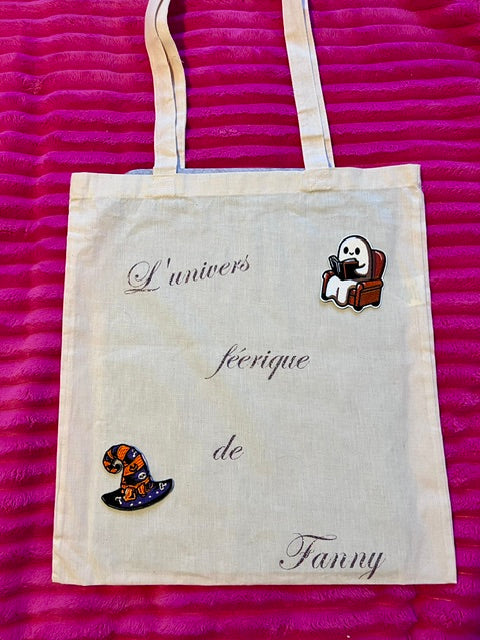 Tote bag noir en coton personnalisable L'univers féerique de Fanny