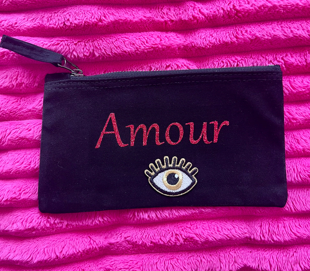 Trousse noire en coton personnalisable L'univers féerique de Fanny