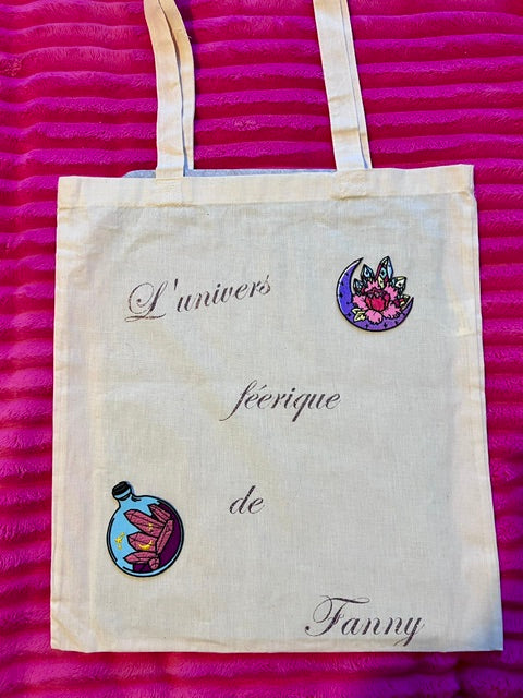 Tote bag noir en coton personnalisable L'univers féerique de Fanny