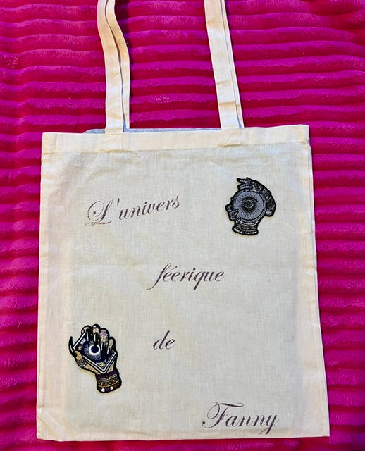 Tote bag noir en coton personnalisable L'univers féerique de Fanny