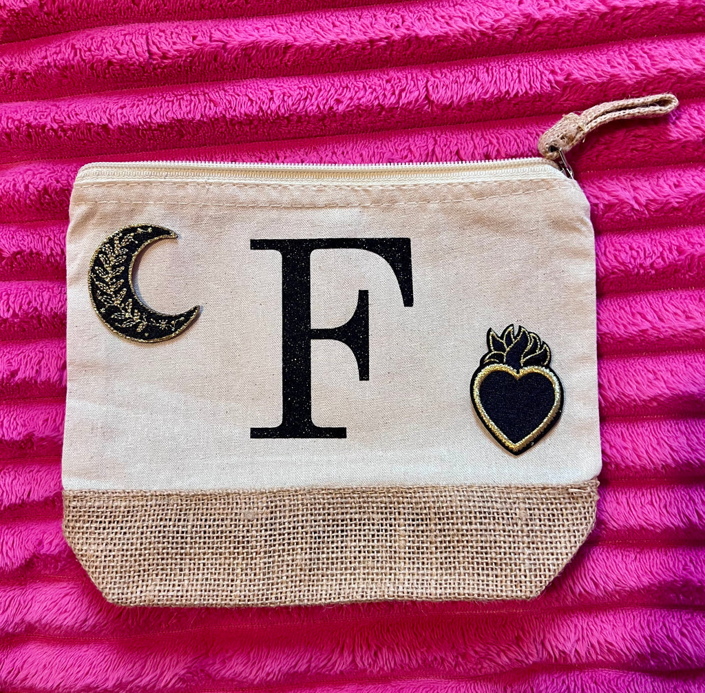 Trousse beige en coton et toile de jute personnalisable L'univers féerique de Fanny