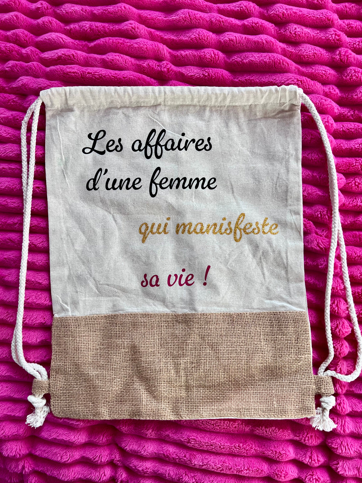 Sac à dos personnalisable en coton et toile de jute L'univers féerique de Fanny