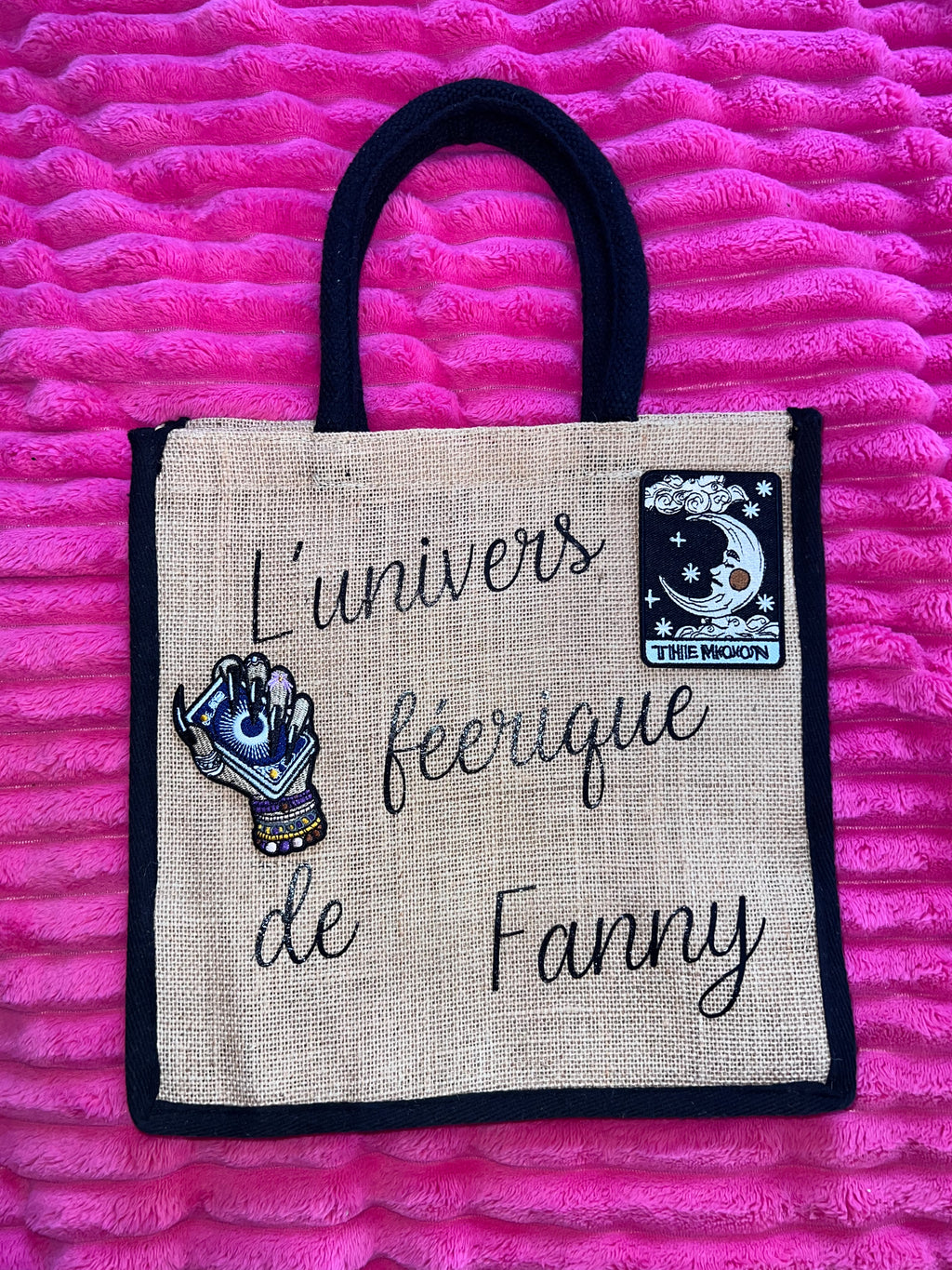 Sac en toile de jute personnalisable - Naturel et noir L'univers féerique de Fanny