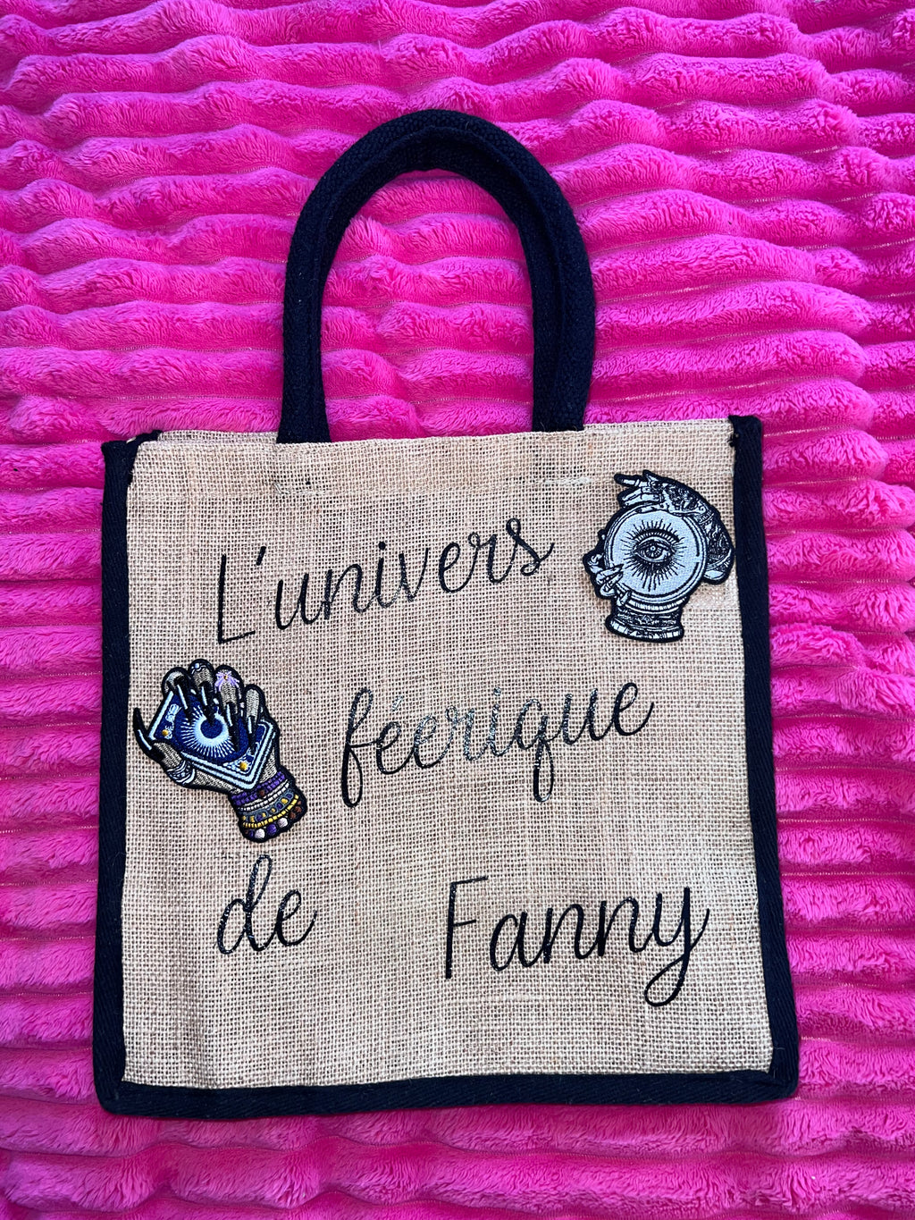 Sac en toile de jute personnalisable - Naturel et noir L'univers féerique de Fanny