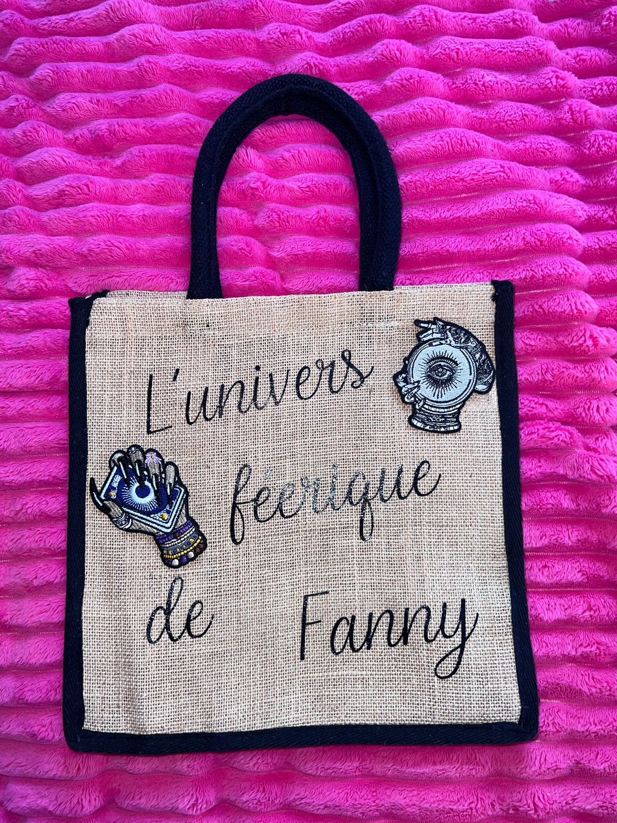 Sac en toile de jute personnalisable - Naturel et noir L'univers féerique de Fanny