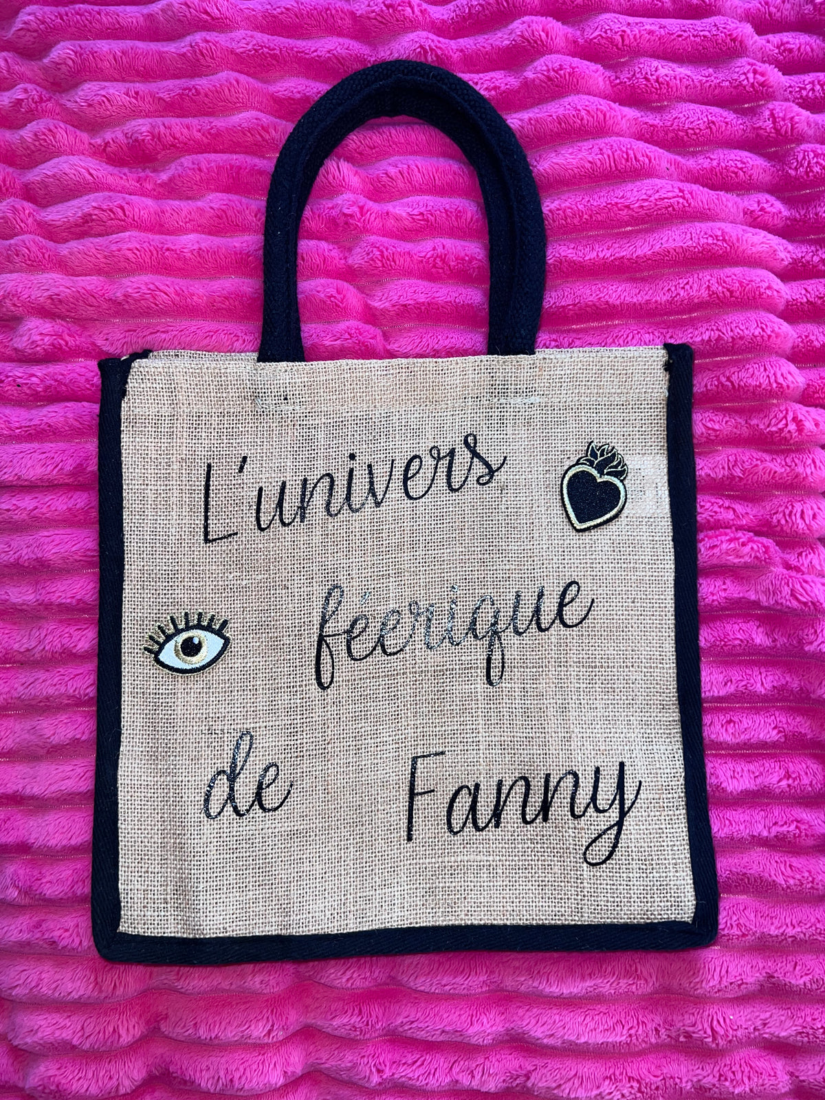 Sac en toile de jute personnalisable - Naturel et noir L'univers féerique de Fanny