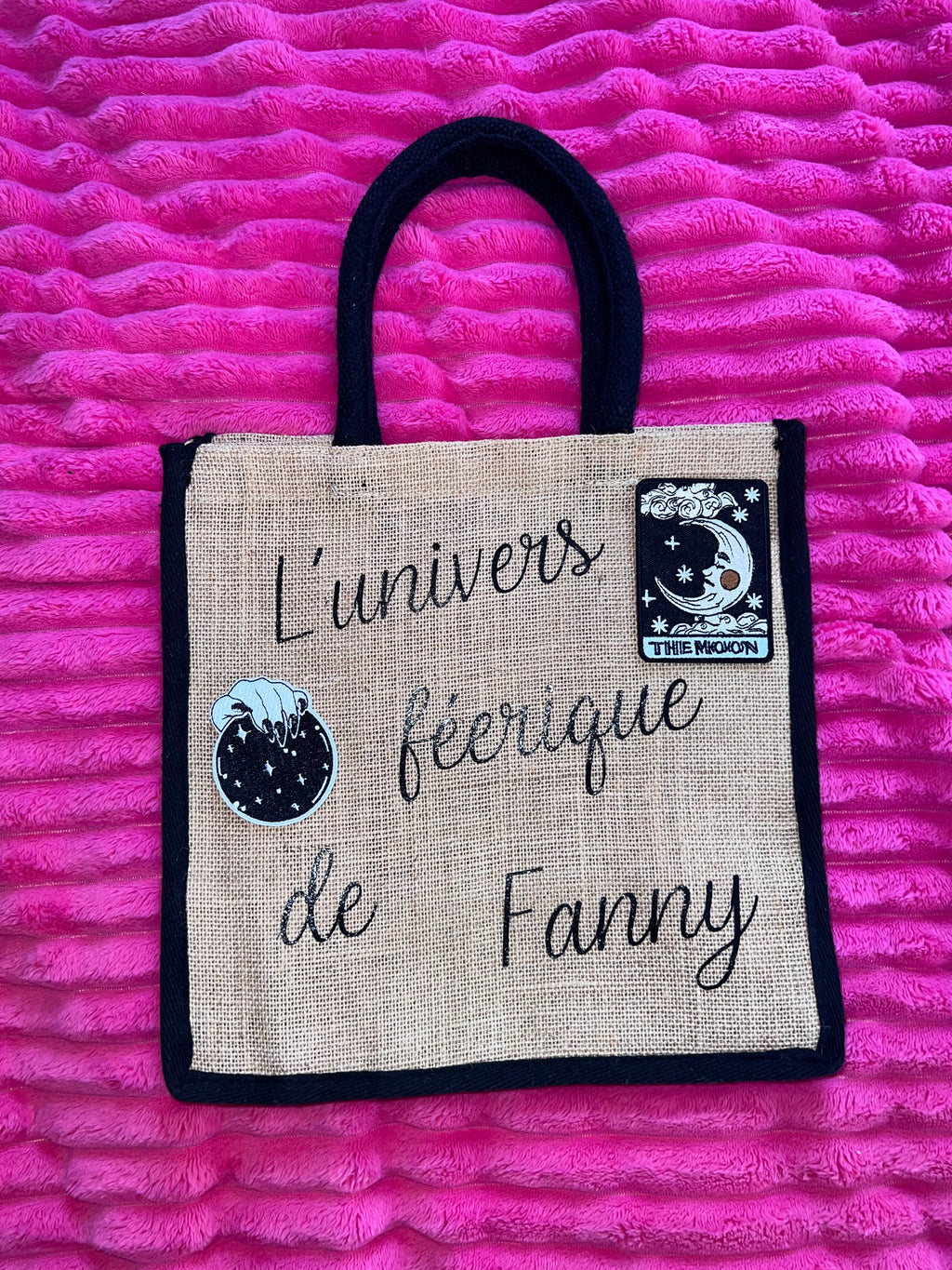 Sac en toile de jute personnalisable - Naturel et noir L'univers féerique de Fanny