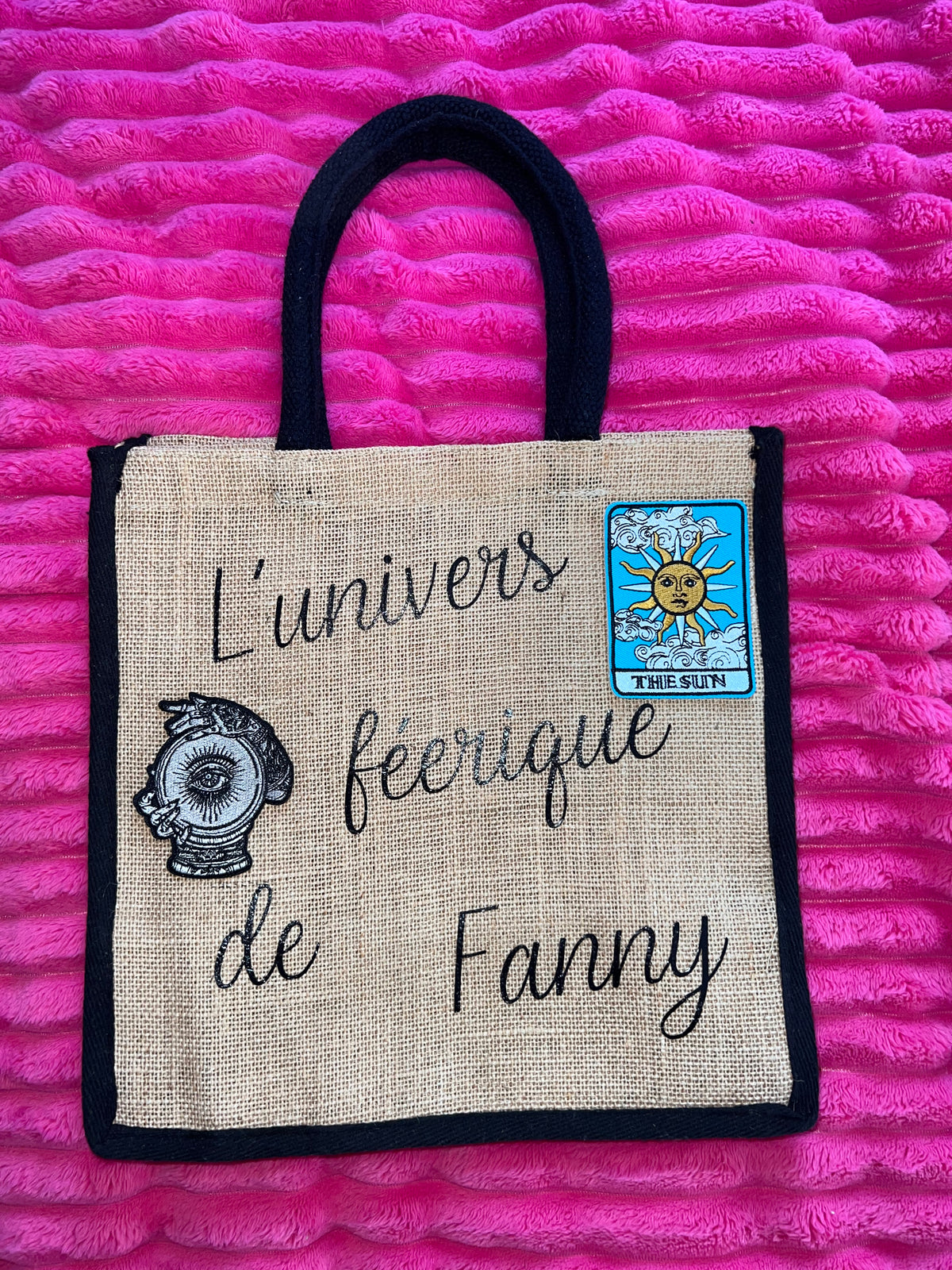 Sac en toile de jute personnalisable - Naturel et noir L'univers féerique de Fanny