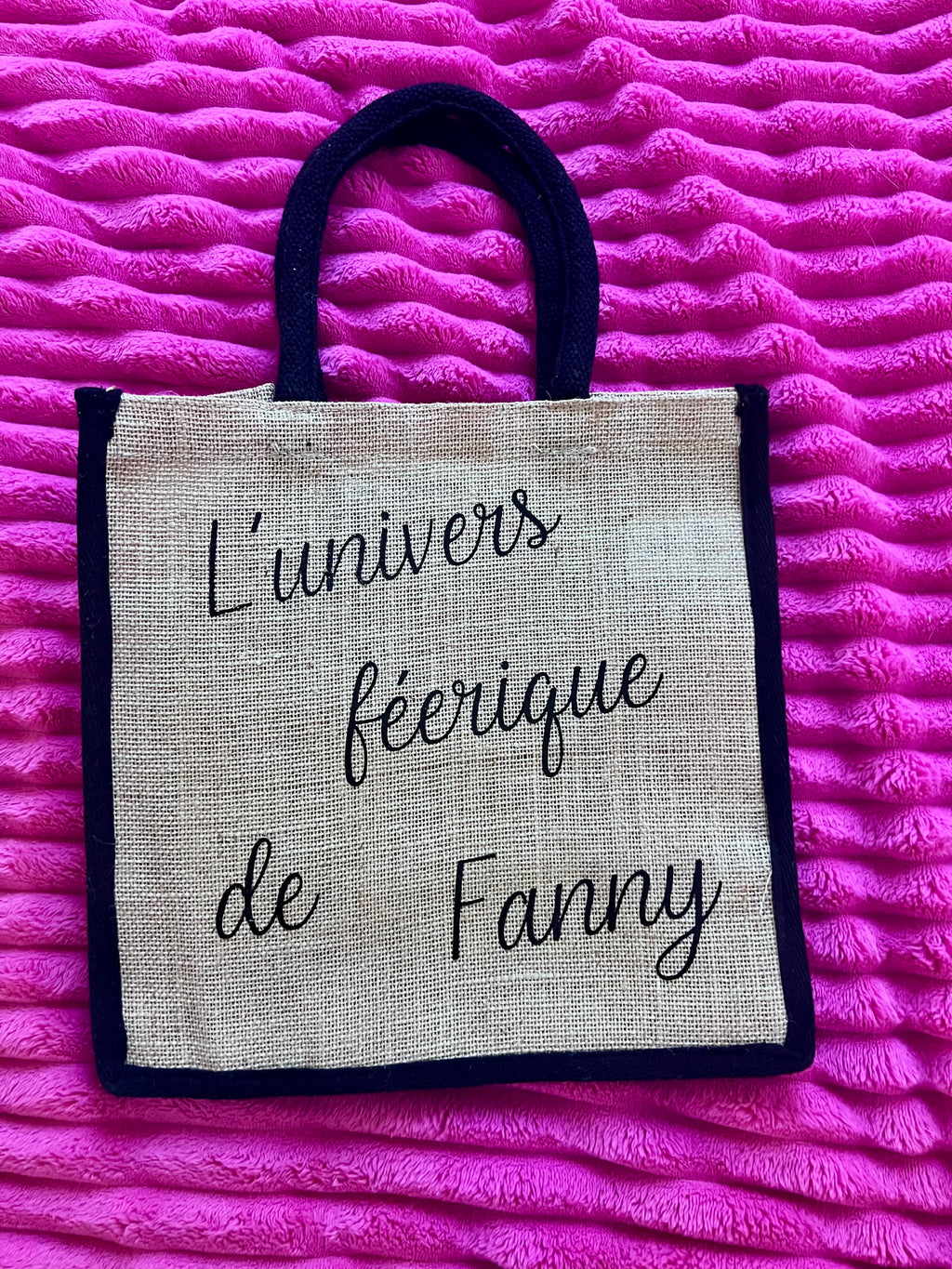Sac en toile de jute personnalisable - Naturel et noir L'univers féerique de Fanny