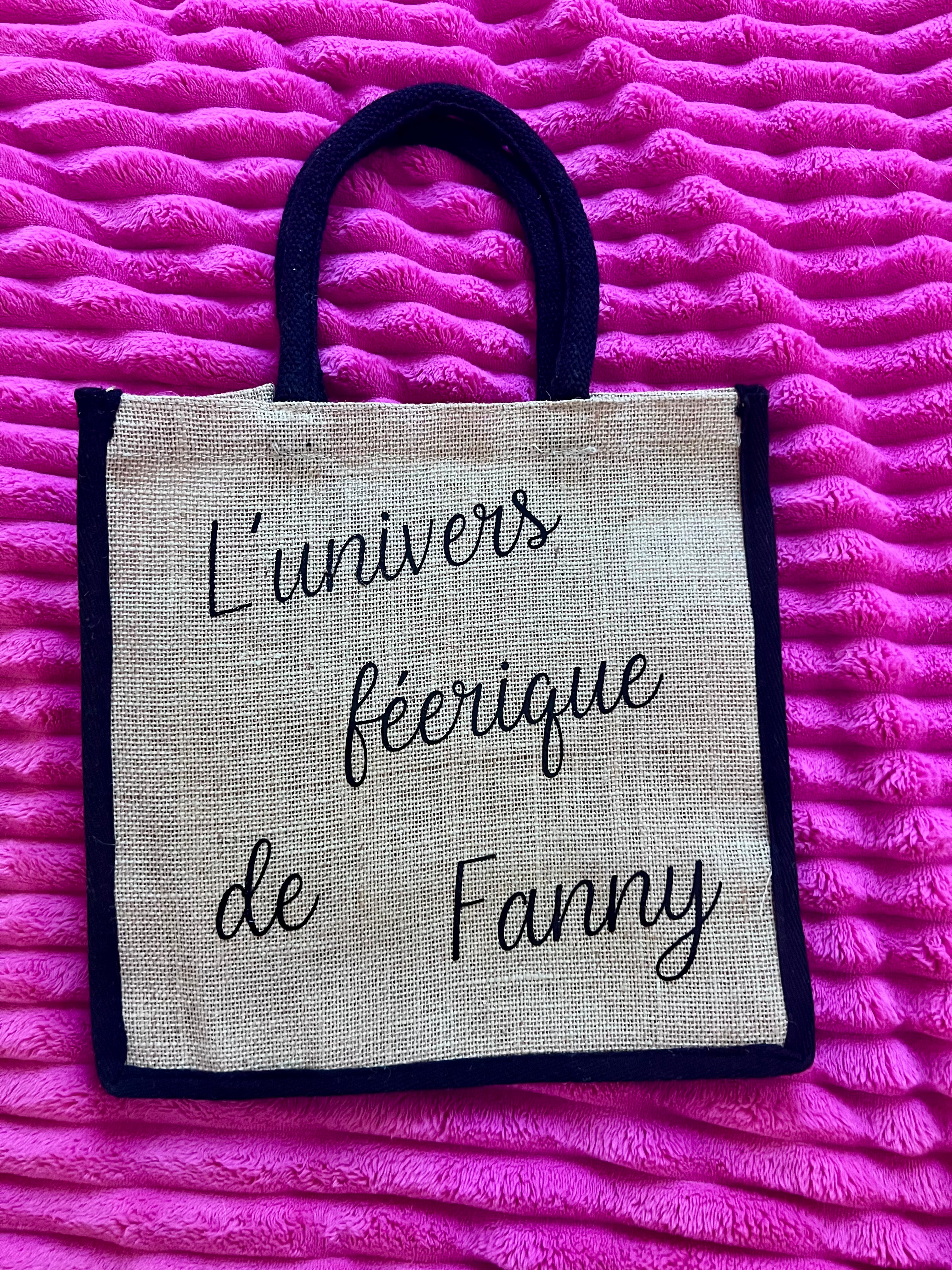 Sac en toile de jute personnalisable - Naturel et noir L'univers féerique de Fanny