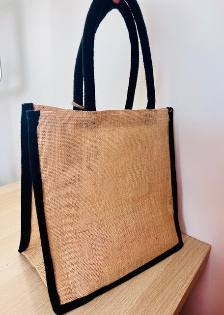 Sac en toile de jute et noir L'univers féerique de Fanny